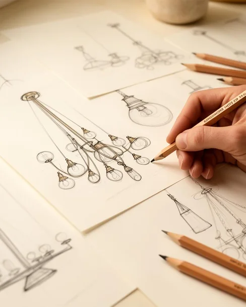 Hand sketching bespoke chandelier and pendant concepts